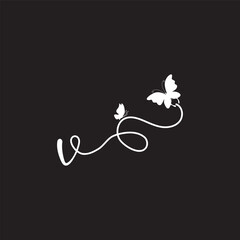 V Handwritten initial letter, V simple signature vector logo with butterfly shape variation, beauty, photography letter logo design. V
