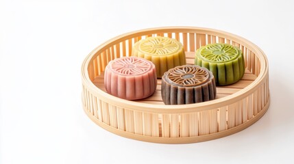 Traditional Mooncakes on a Bamboo Tray
