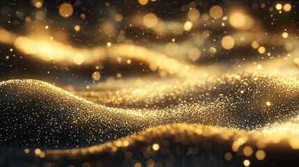 2025 Happy New Year Abstract shiny Gold glitter wave with Bokeh design element