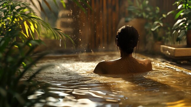 Woman Relaxing in a Mud Bath Spa