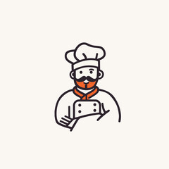 Male chef in one continuous line drawing. Cook in uniform working in kitchen in simple linear style. Symbol of food and restaurant in editable stroke. Doodle outline vector illustration