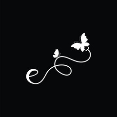 E Handwritten initial letter, E simple signature vector logo with butterfly shape variation, beauty, photography letter logo design. E