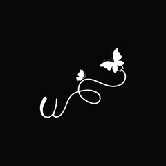 U Handwritten initial letter, U simple signature vector logo with butterfly shape variation, beauty, photography letter logo design. U