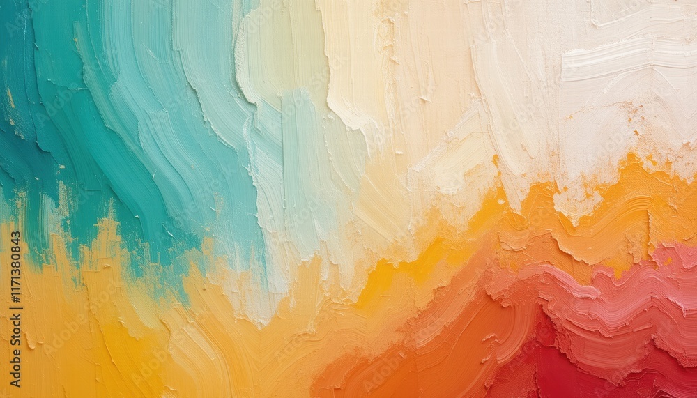 Poster abstract painting featuring vibrant colors splashed across a textured wall, creating a dynamic visua