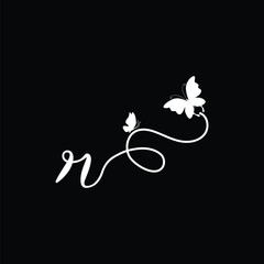 R Handwritten initial letter, R simple signature vector logo with butterfly shape variation, beauty, photography letter logo design. R