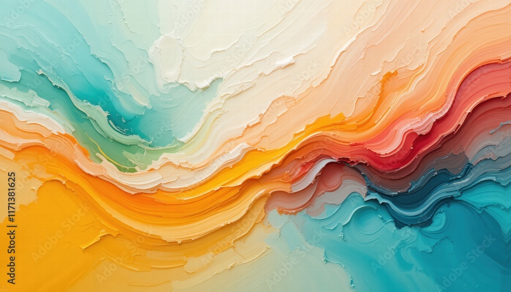 Poster abstract painting featuring vibrant colors splashed across a textured wall, creating a dynamic visua