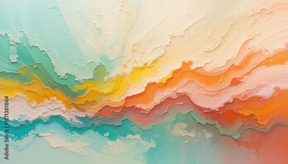 Poster abstract painting featuring vibrant colors splashed across a textured wall, creating a dynamic visua