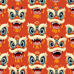 Colorful Lion Dance Seamless Pattern - -Cultural celebrations and t.