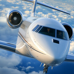 A white jet plane is flying through the sky with a man in the cockpit. generated using AI