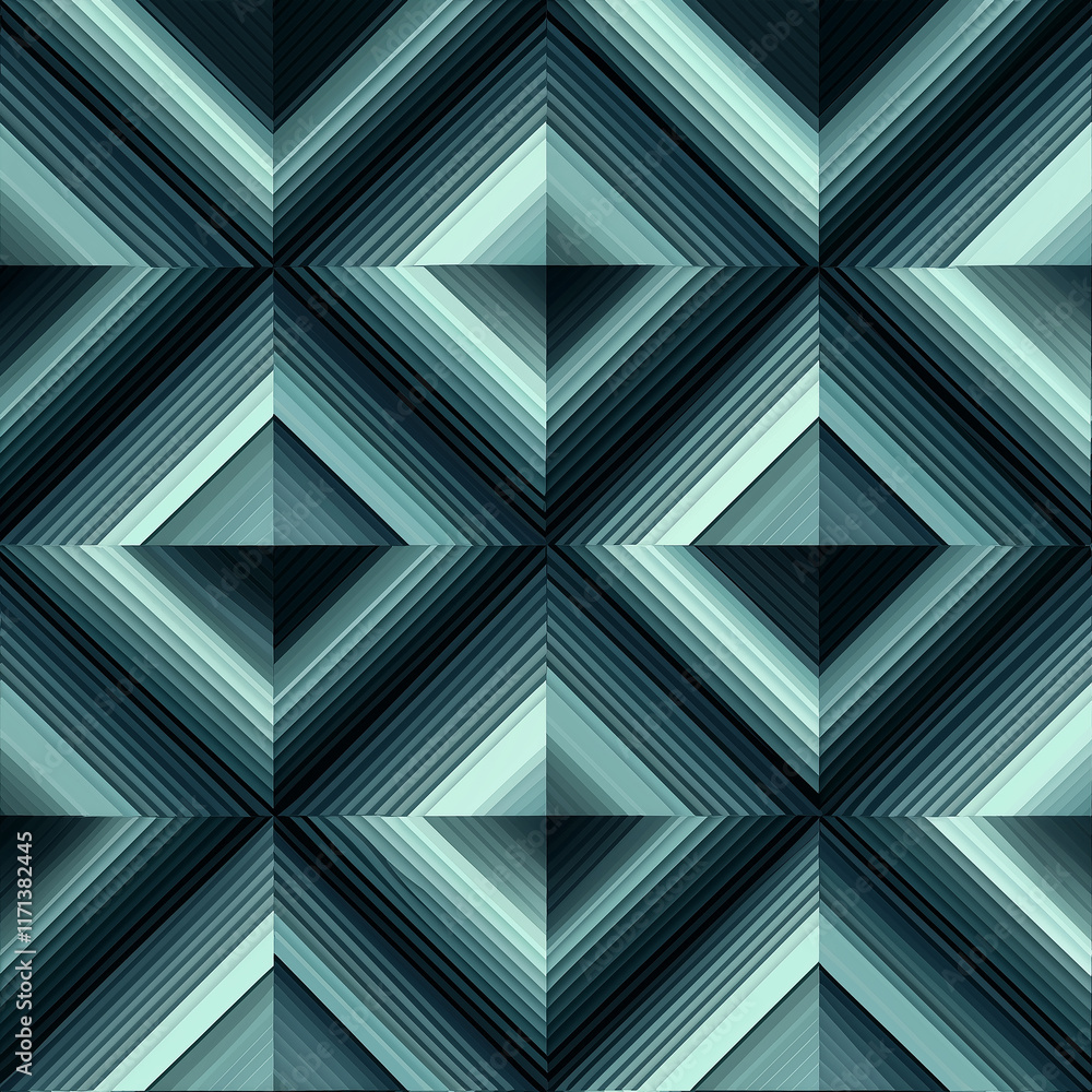 Poster geometric pattern featuring layered diamonds in shades of teal and gray, creating a three-dimensiona