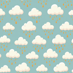 Cute Clouds & Golden Rain Seamless Pattern - Pastel colors