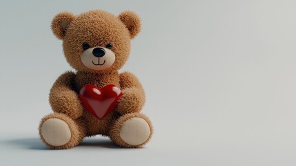 Obraz premium Valentine's teddy bear holding a heart cozy scene cute plush toy indoor environment heartwarming concept