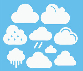 Cloud. Abstract white cloudy set isolated on blue background. Vector illustration