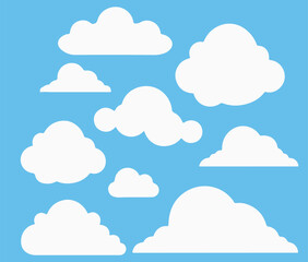 Cloud. Abstract white cloudy set isolated on blue background. Vector illustration