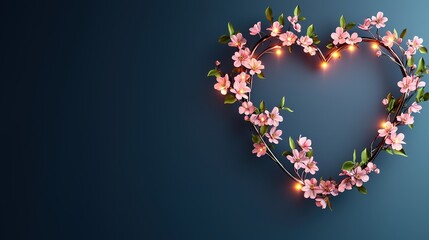 Valentine's wreath with glowing heart-shaped lights home decoration romantic atmosphere indoor aesthetic concept