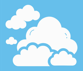 Obraz premium Cloud. Abstract white cloudy set isolated on blue background. Vector illustration