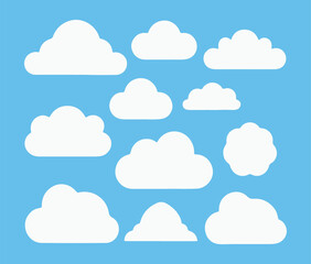 Cloud. Abstract white cloudy set isolated on blue background. Vector illustration