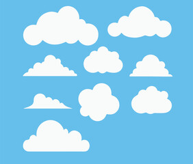 Cloud. Abstract white cloudy set isolated on blue background. Vector illustration