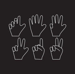 Obraz premium Minimalist hands Gesturing greeting and expressing hello. Vector isolated open arm, palm showing hi and waving. Victory or peace sign, index finger pointing up, asking for attention or counting numb 