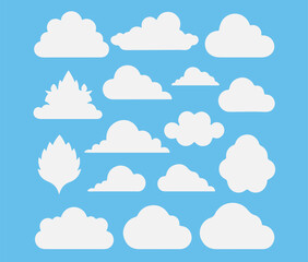 Cloud. Abstract white cloudy set isolated on blue background. Vector illustration