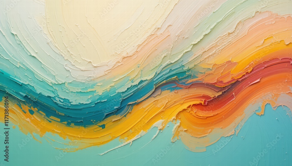 Poster abstract painting featuring vibrant colors splashed across a textured wall, creating a dynamic visua