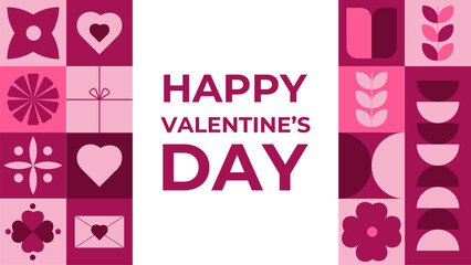 Trendy Valentine's Day Geometric Banner for Web. Modern Minimalistic Template for Poster, Banner, Flyer, Cover, Advertisement, Branding, Sale. Creative Concept with Simple Shapes. Minimalistic Design.