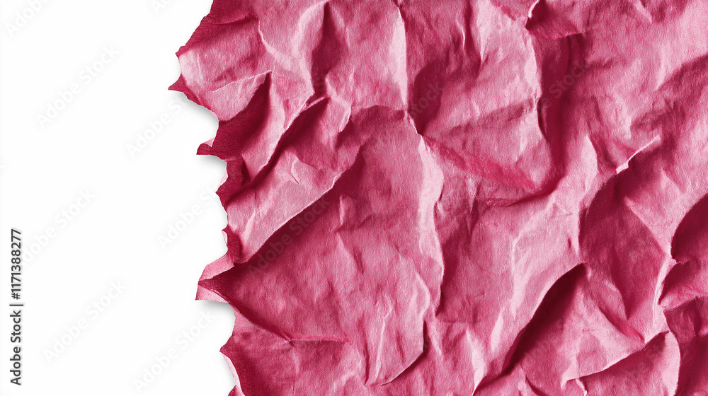 Poster crumpled pink wrapping paper creating textured background with copy space