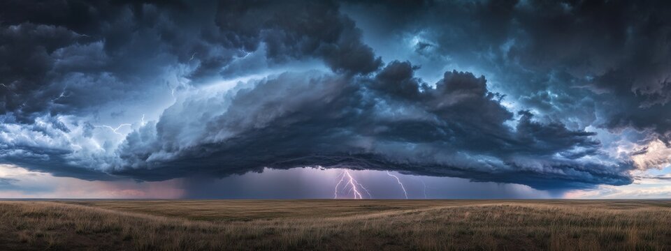 A captivating capture of a thunderstorm rolling over the Great Plains, with lightning illuminating the vast and open landscape, Great Plains storm scene