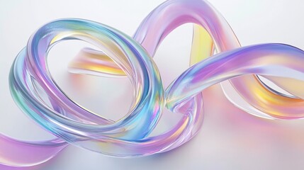 3D Render of Colorful Glass Curves with Iridescent Glow on White Background