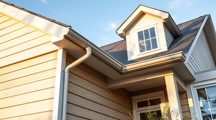 House Exterior with Vinyl Siding, Asphalt Roof, and Gutters