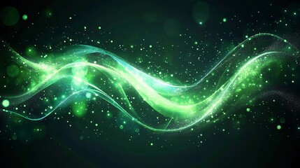 Emerald Energy: Abstract Green Wave with Glowing Particles