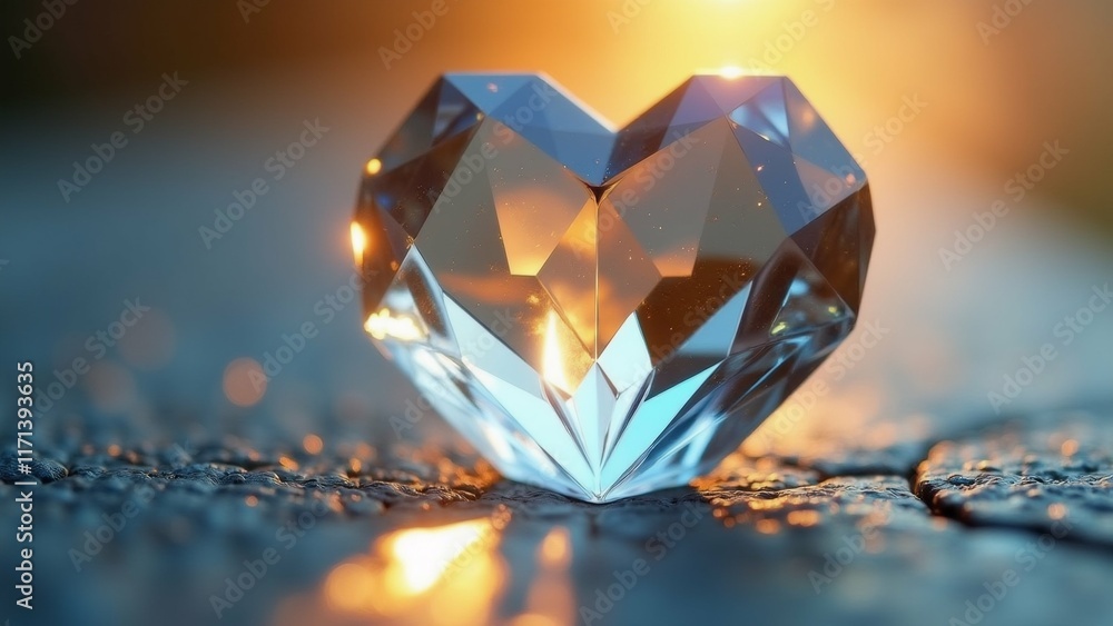 Poster the image is a close-up of a heart-shaped diamond on a textured surface. the diamond is made up of m