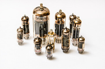 old radio tubes on white background