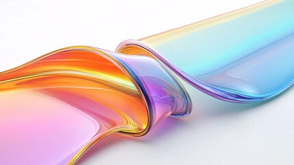 3D Render of Colorful Glass Curves with Iridescent Glow on White Background