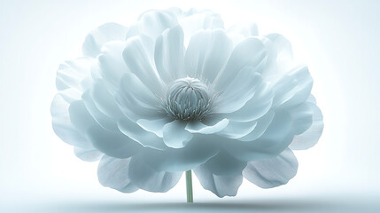 Close-up of a delicate, light blue flower with soft petals and subtle stem against a bright background.