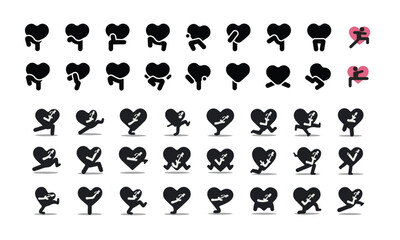 Elegant Heart Icon Silhouettes: Black Shapes on White Background for Dynamic Designs