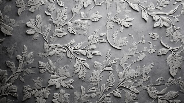 White, gray, seamless, textured, elegant, intricate, floral, pattern, dark, sophisticated, decorative, ornate, abstract, refined, symmetrical, delicate, stucco, wall, flowing, artistic, stylish, repet