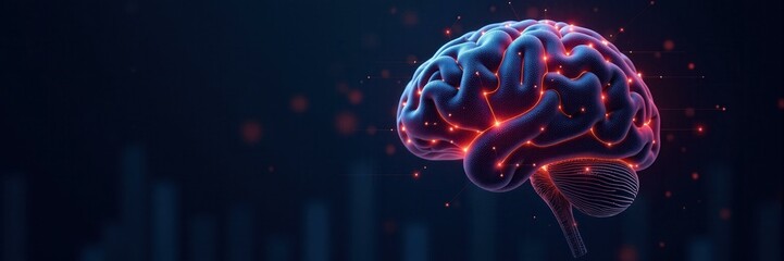 Fototapeta premium Realistic brain graphic illustration with red connection lines, futuristic neural network, deep learning, artificial intelligence concept