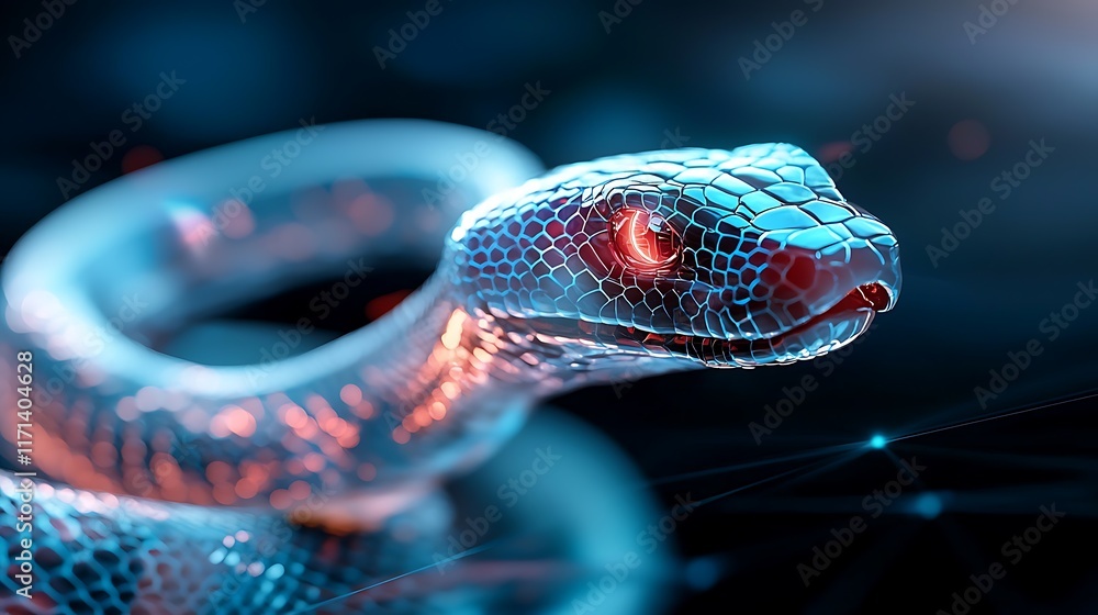 Poster futuristic neon snake with captivating holographic coils and glowing cyber energy surreal digital ar