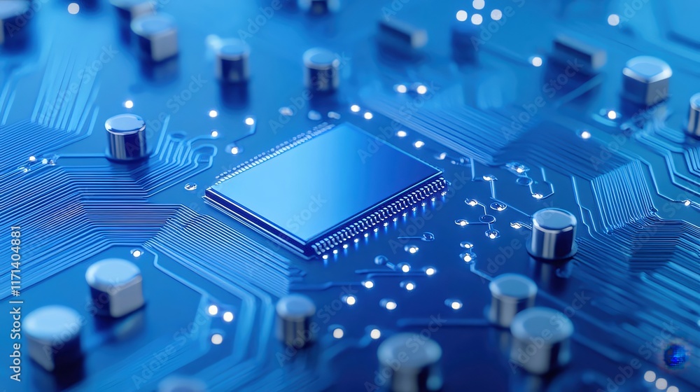 Poster close-up of a computer microchip on a circuit board.