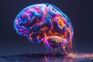 A Digital Illustration of a Human Brain in Detailed and Vibrant Artistic Style