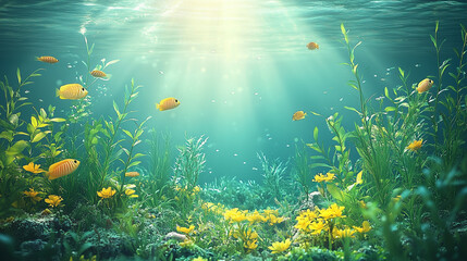 Naklejka premium coral reef and fishes