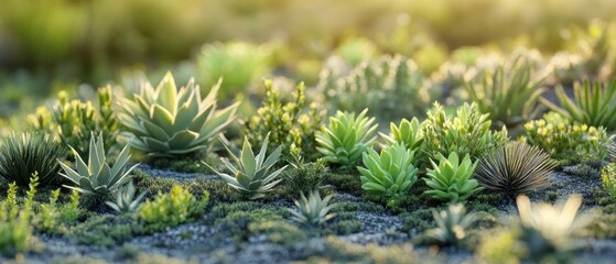 Vibrant succulent garden in sunlight.
