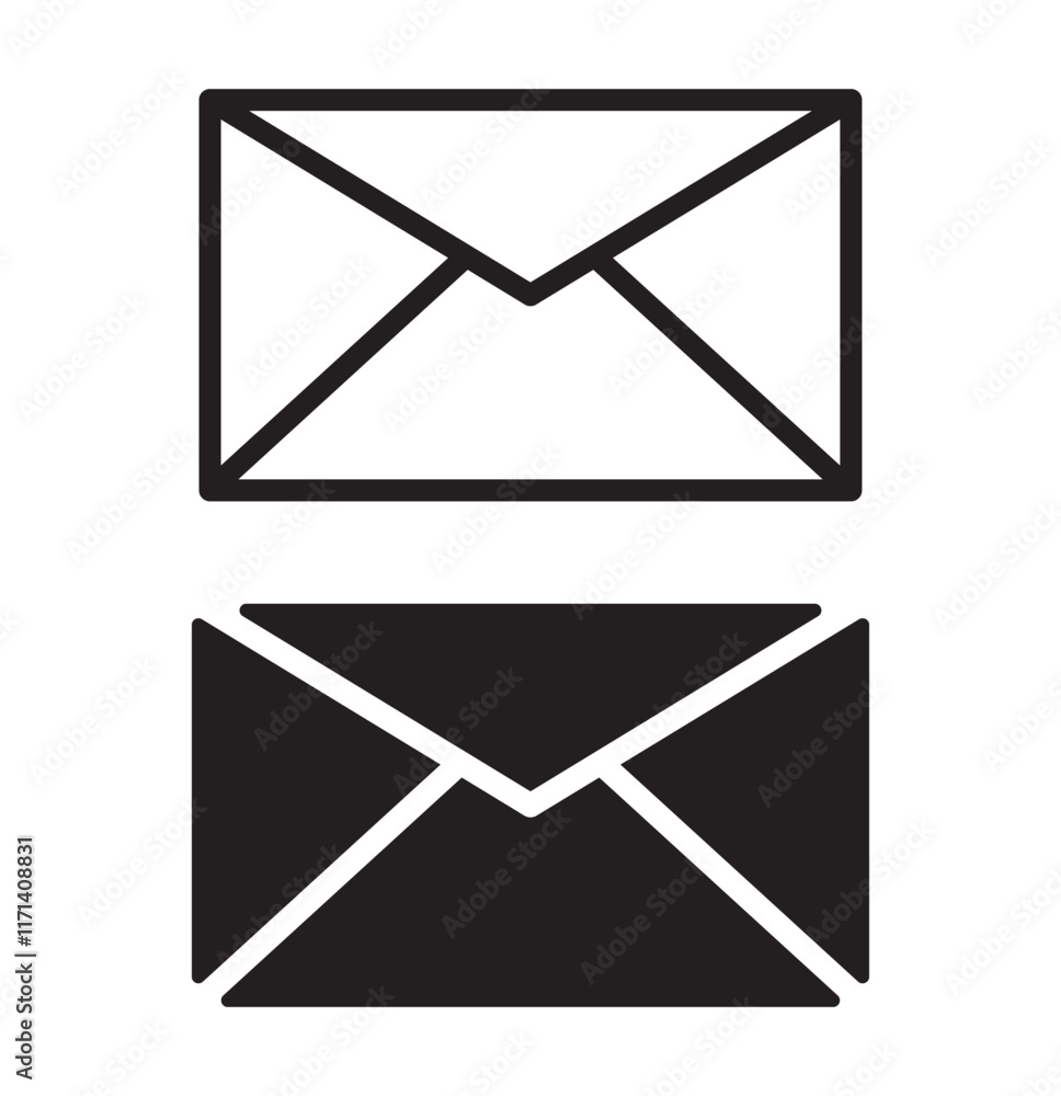 Poster envelope mail icon set. newsletter web buttons. close email letter outline vector symbol. flat thin 