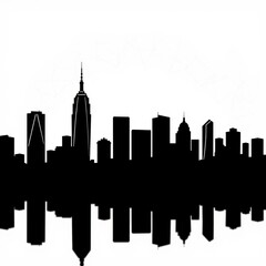 Obraz premium Man sitting by window looking at city skyline during sunset skyline silhouette 