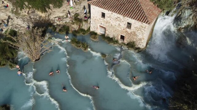 Daytime Drone View of Cascate del Mulino&rsquo;s Geothermal Pools