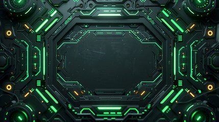 Fototapeta premium Futuristic Tech Panel with Green Neon Lights 