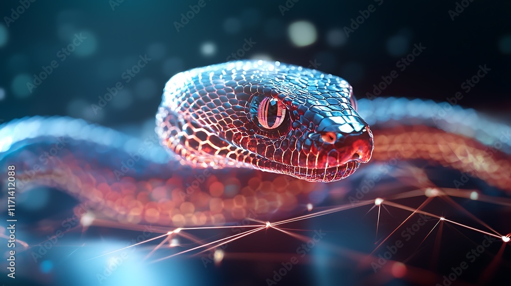 Poster mesmerizing holographic snake creature with surreal glitch effects a captivating digital art portray
