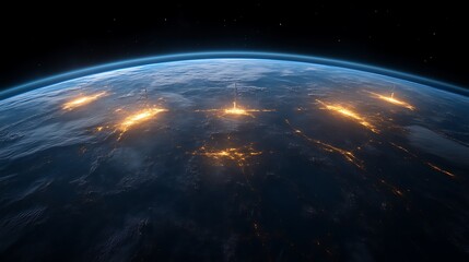 Fototapeta premium Earth at night, city lights glowing.