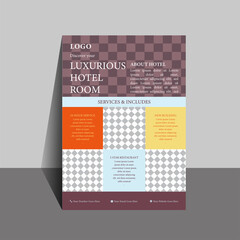 Hotel Advertising Business Flyer made with beautiful colour combination, fonts and rectangles, icons and minimalist design 